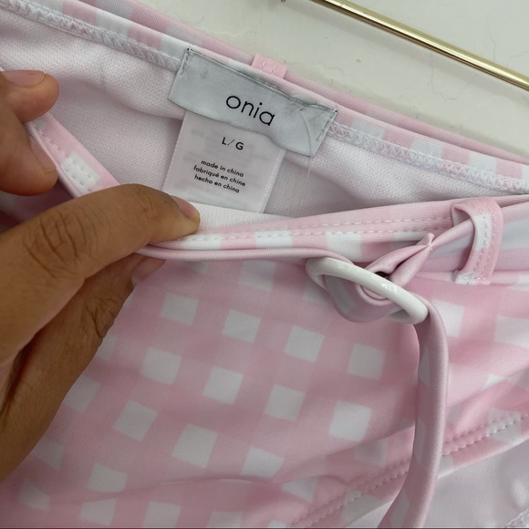 Onia Pink Gingham Two Piece High Waist Swimsuit L - Picture 5 of 9